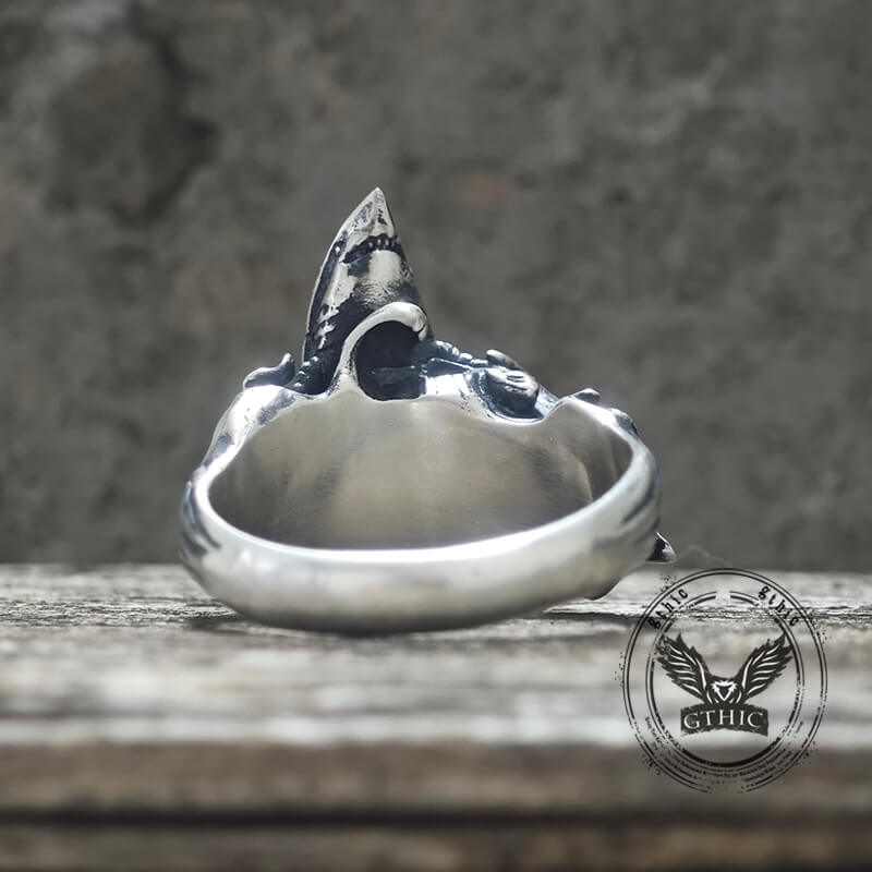 Fierce Shark Ocean Wave Sterling Silver Ring