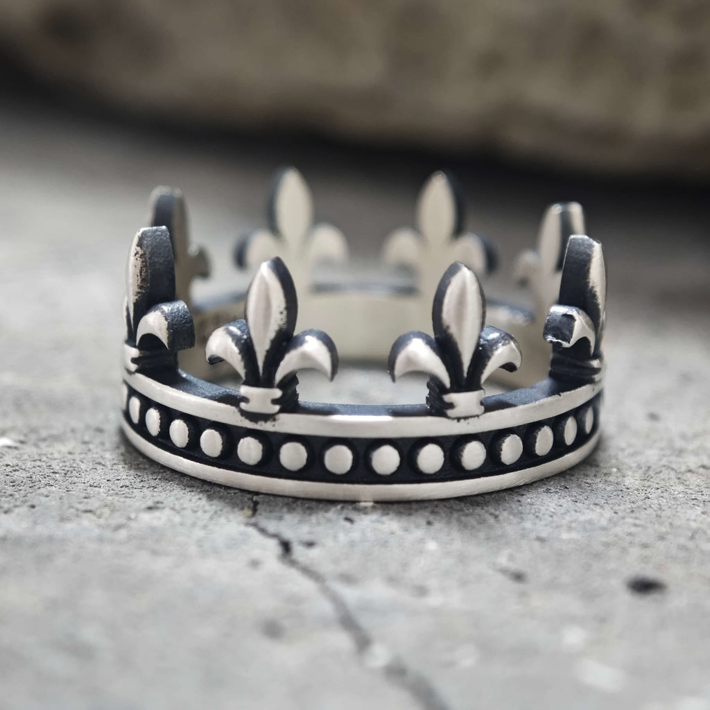 Fleur-de-lis Crown Sterling Silver Ring