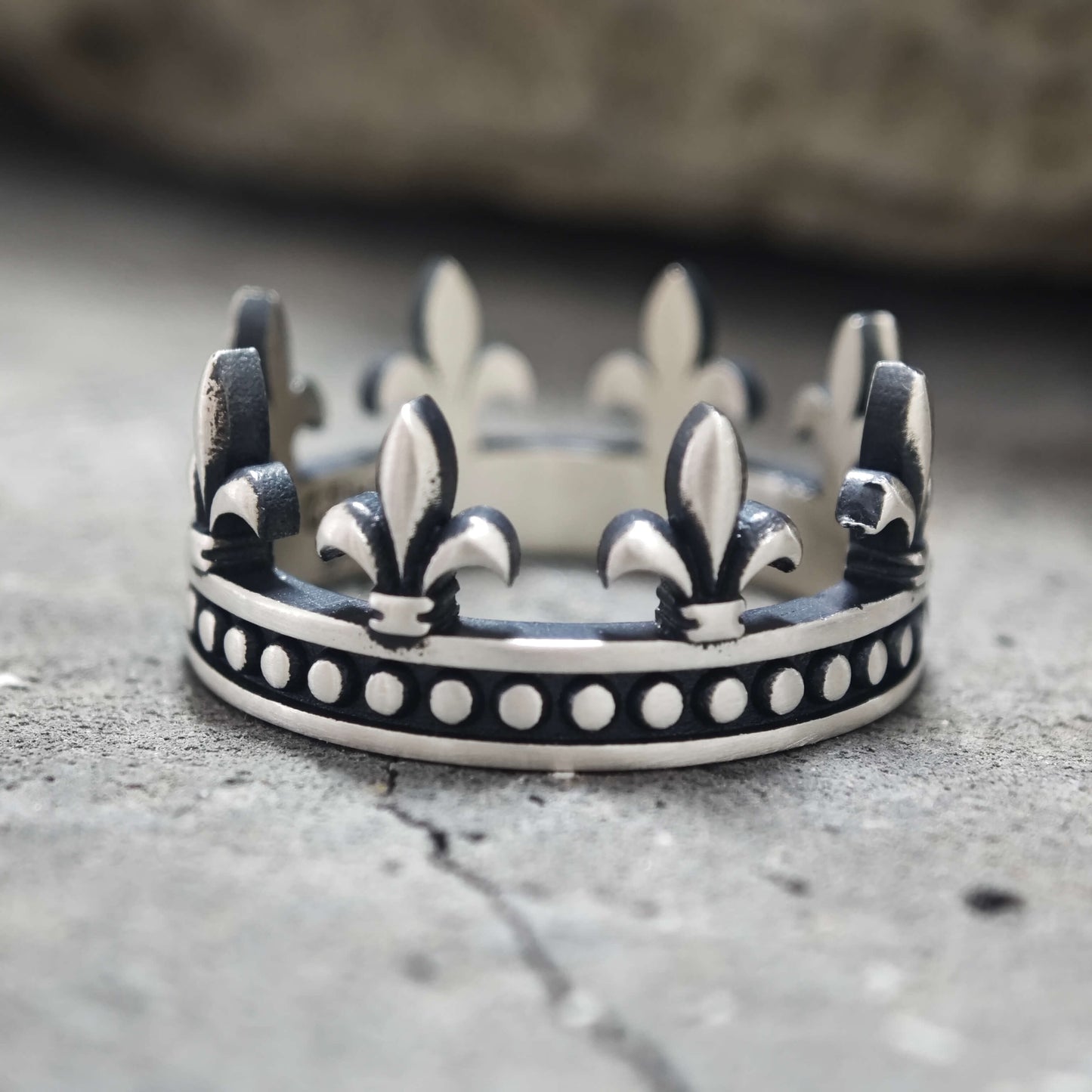 Fleur-de-lis Crown Sterling Silver Ring