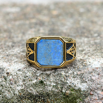 Frosted Lapis Lazuli Masonic Stainless Steel Ring