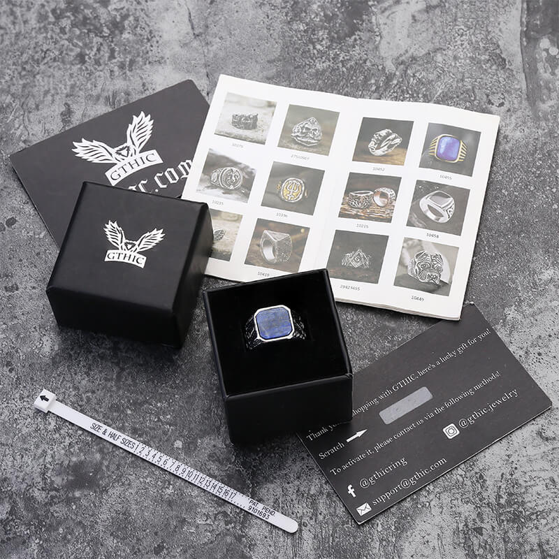 Frosted Lapis Lazuli Masonic Stainless Steel Ring