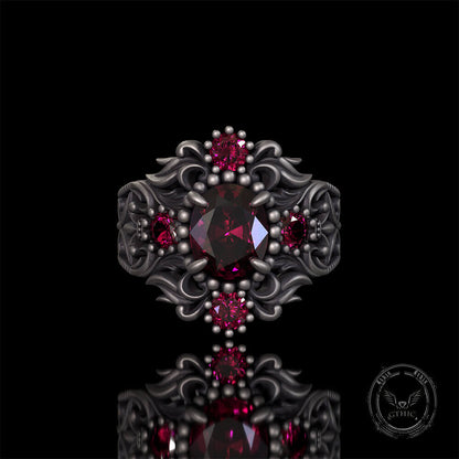 Gem-set Hollow Sterling Silver Gothic Ring
