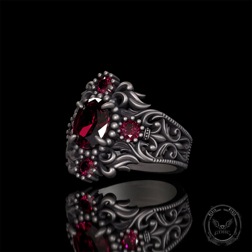 Gem-set Hollow Sterling Silver Gothic Ring