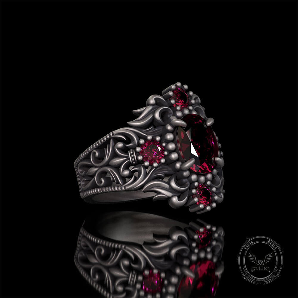 Gem-set Hollow Sterling Silver Gothic Ring