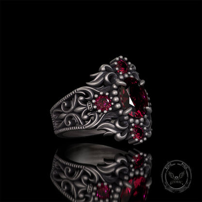 Gem-set Hollow Sterling Silver Gothic Ring