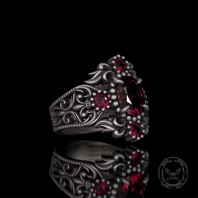 Gem-set Hollow Sterling Silver Gothic Ring