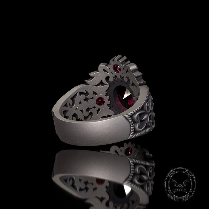 Gem-set Hollow Sterling Silver Gothic Ring