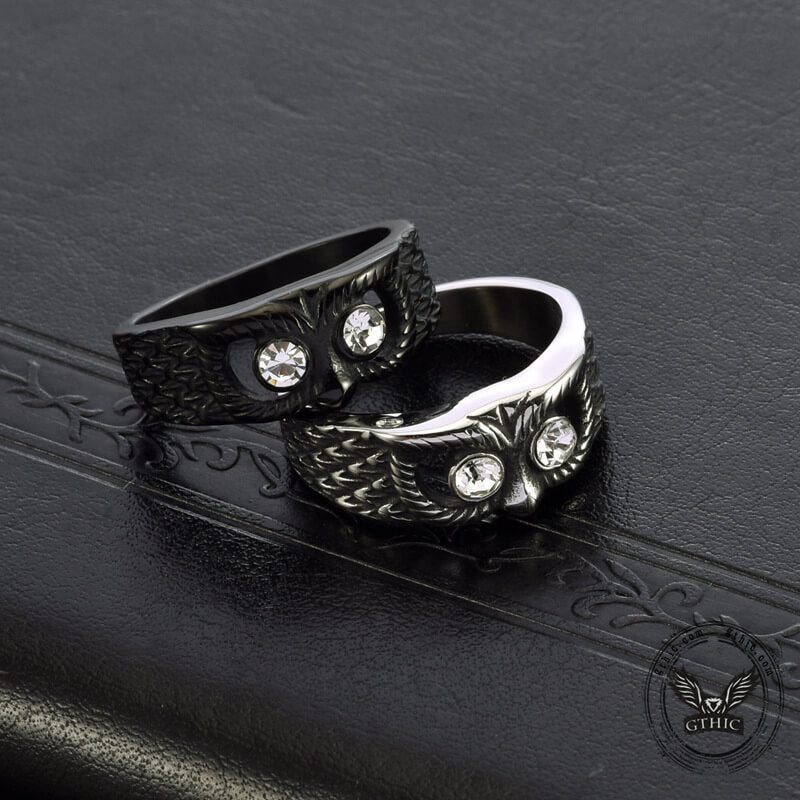 Gem-set Owl Stainless Steel Ring
