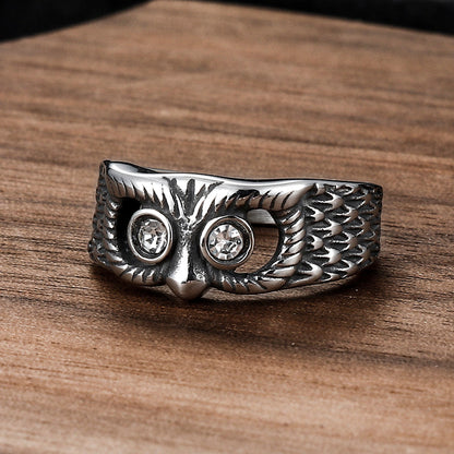 Gem-set Owl Stainless Steel Ring