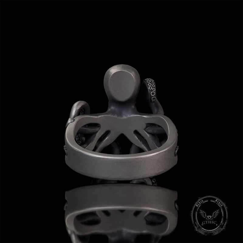 Gem Eye Octopus Tentacle Sterling Silver Marine Ring