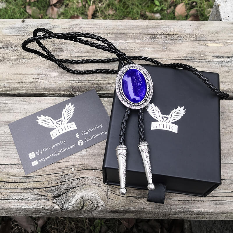 Gemstone Braided Leather Bolo Tie