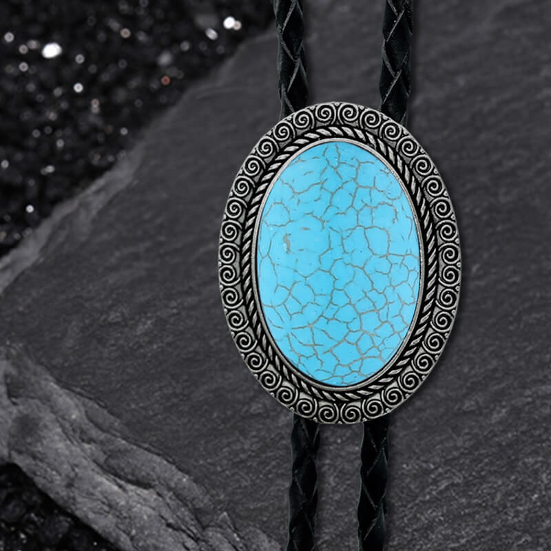 Gemstone Braided Leather Bolo Tie