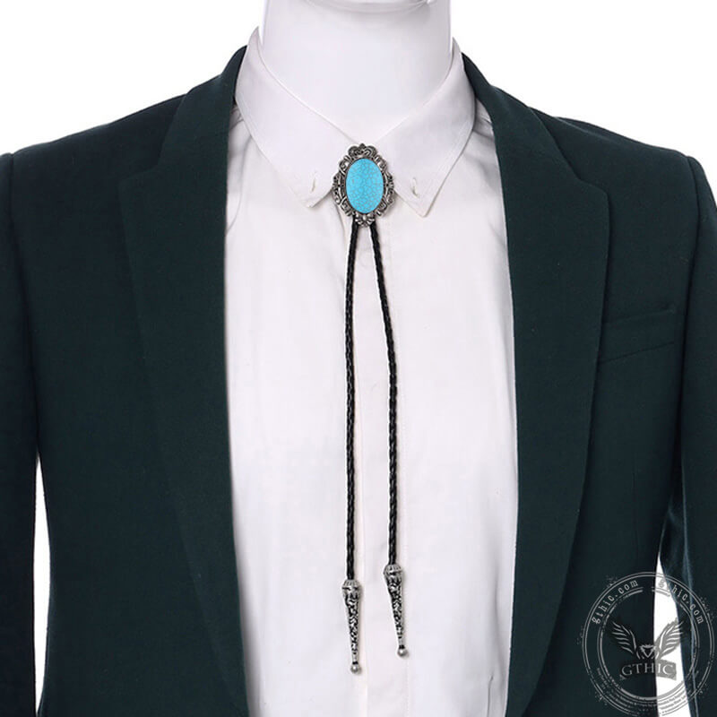 Gemstone Braided Leather Bolo Tie