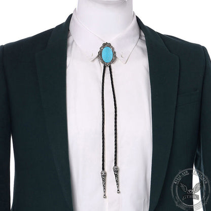 Gemstone Braided Leather Bolo Tie