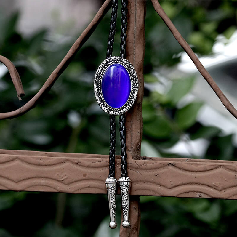 Gemstone Braided Leather Bolo Tie