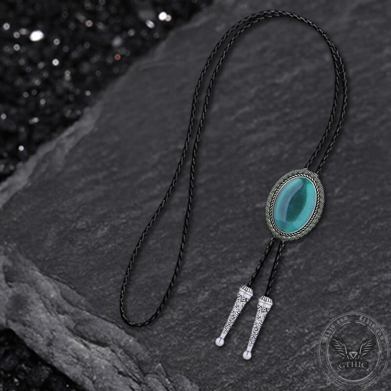 Gemstone Braided Leather Bolo Tie