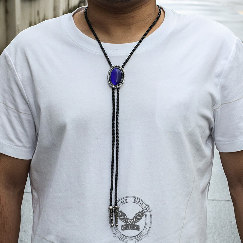 Gemstone Braided Leather Bolo Tie