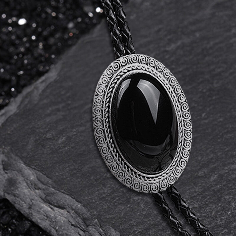 Gemstone Braided Leather Bolo Tie