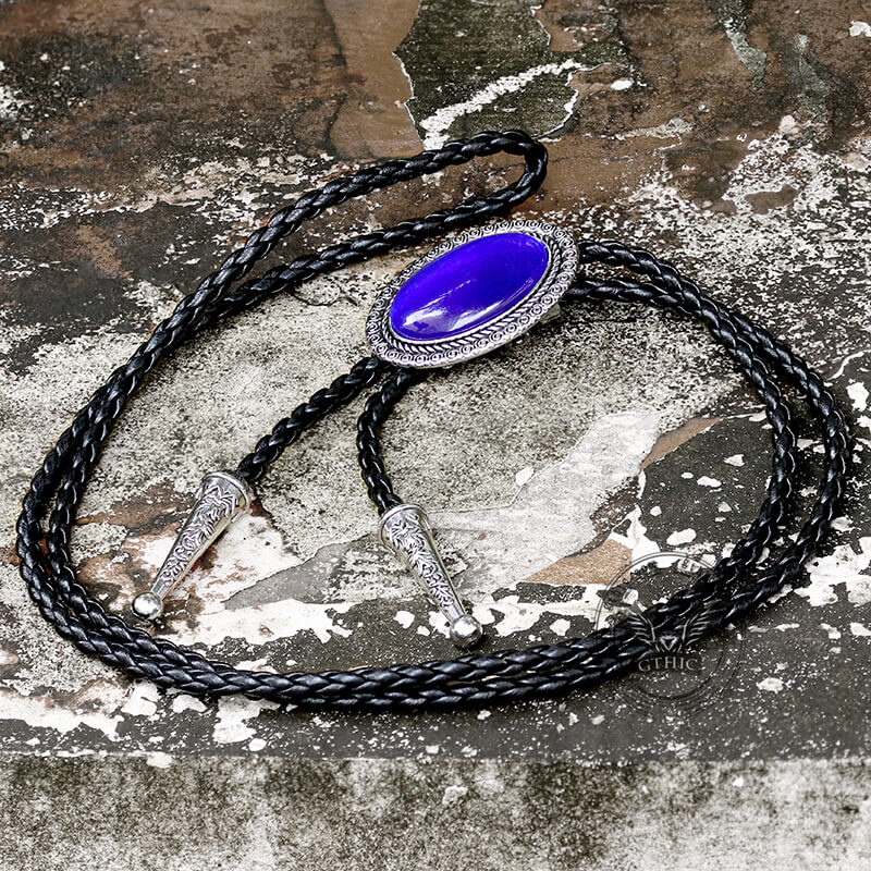 Gemstone Braided Leather Bolo Tie