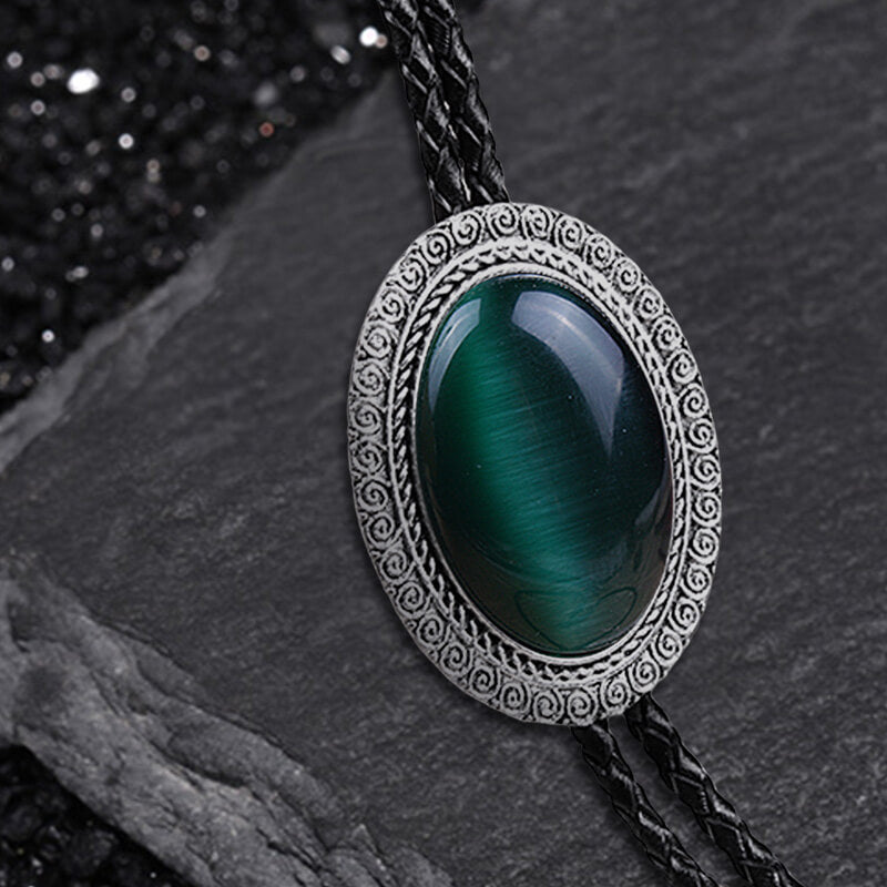 Gemstone Braided Leather Bolo Tie