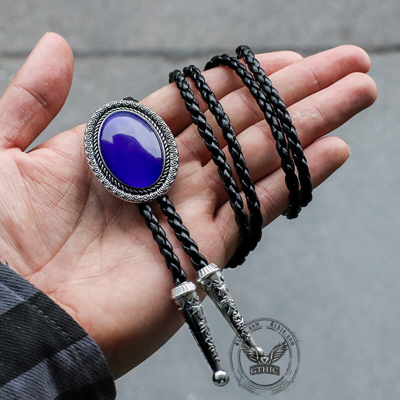 Gemstone Braided Leather Bolo Tie