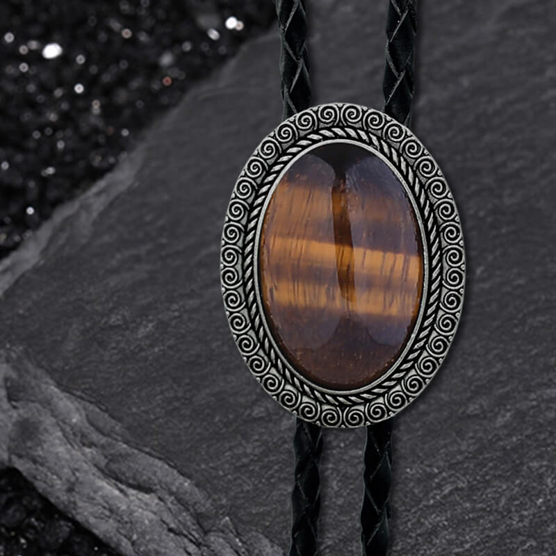 Gemstone Braided Leather Bolo Tie