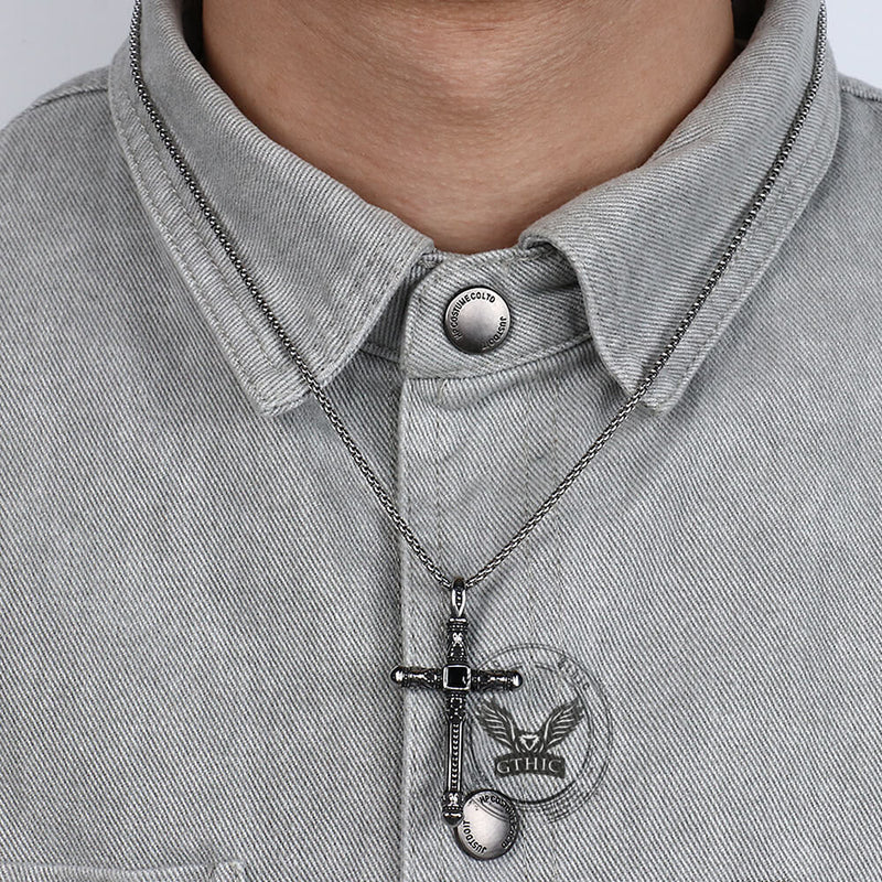 Gemstone Cross Skull Stainless Steel Pendant