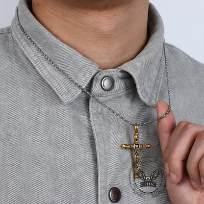 Gemstone Cross Skull Stainless Steel Pendant