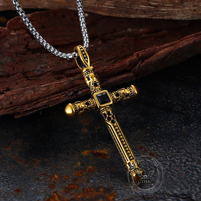 Gemstone Cross Skull Stainless Steel Pendant