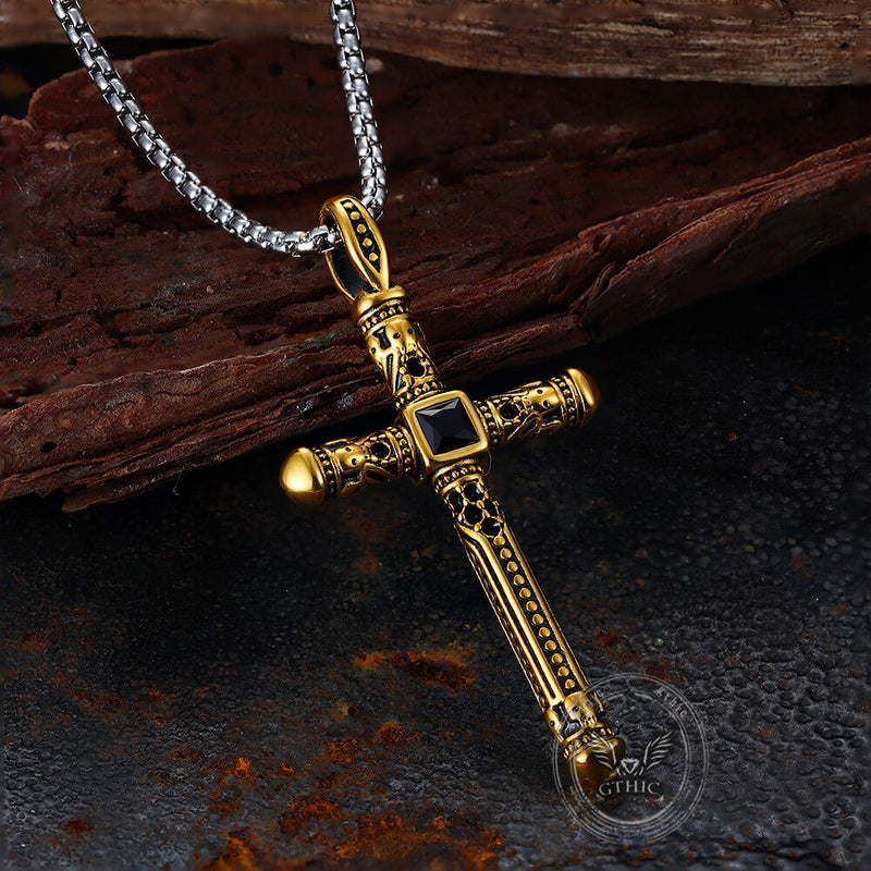 Gemstone Cross Skull Stainless Steel Pendant