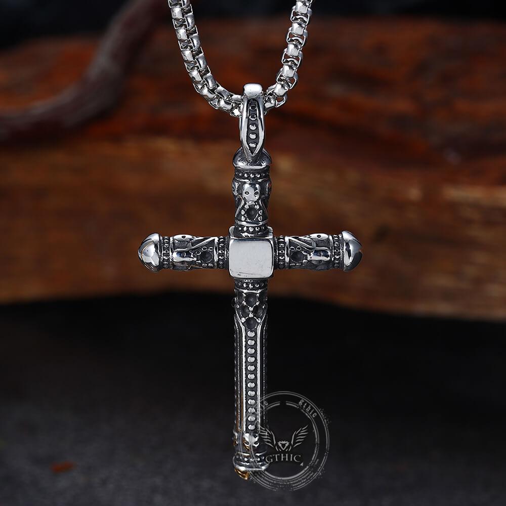 Gemstone Cross Skull Stainless Steel Pendant