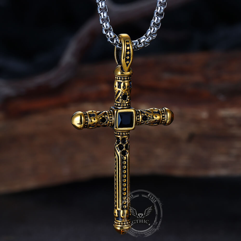 Gemstone Cross Skull Stainless Steel Pendant