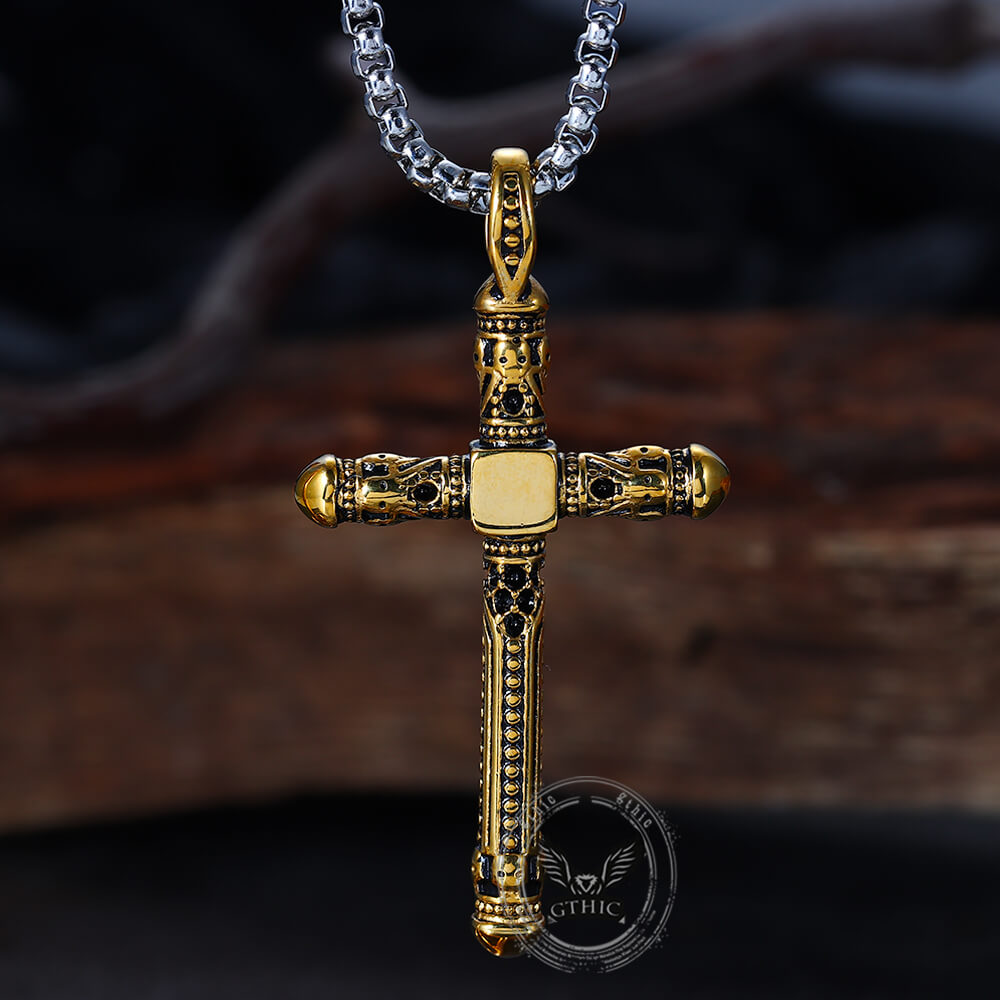 Gemstone Cross Skull Stainless Steel Pendant