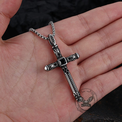 Gemstone Cross Skull Stainless Steel Pendant