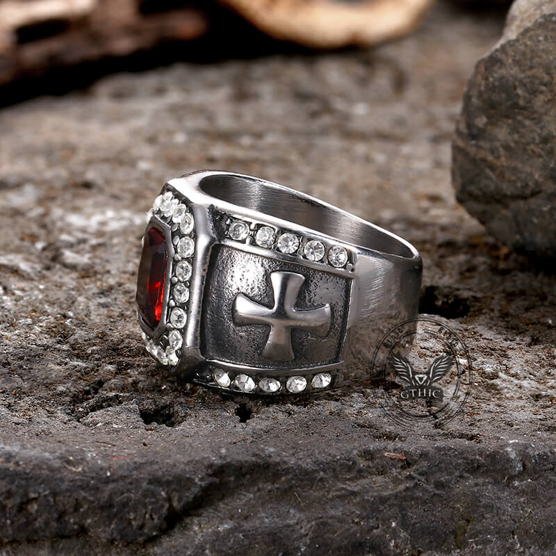 Gemstone Cross Stainless Steel Ring
