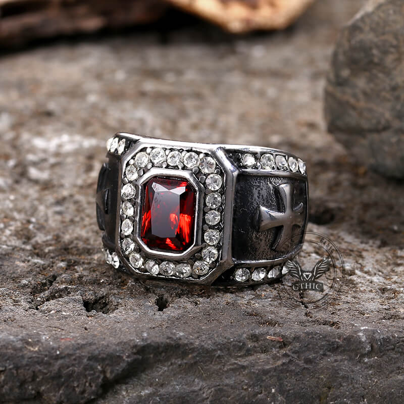 Gemstone Cross Stainless Steel Ring