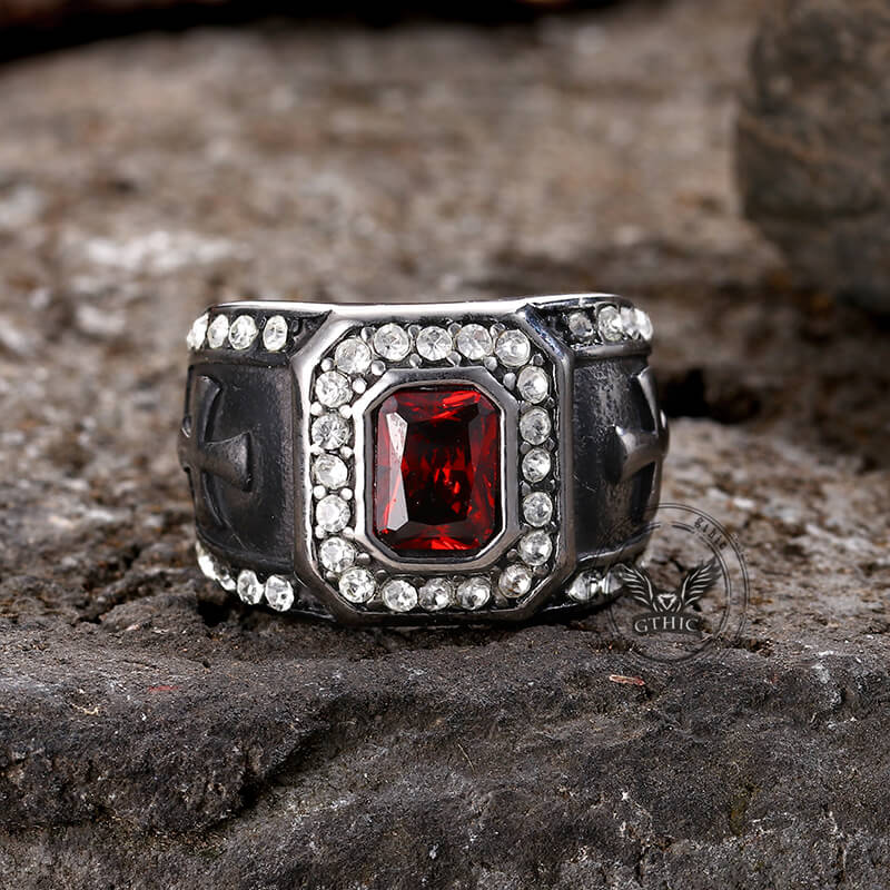 Gemstone Cross Stainless Steel Ring