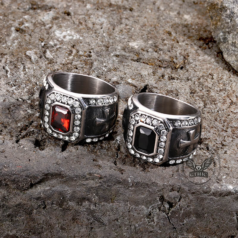 Gemstone Cross Stainless Steel Ring