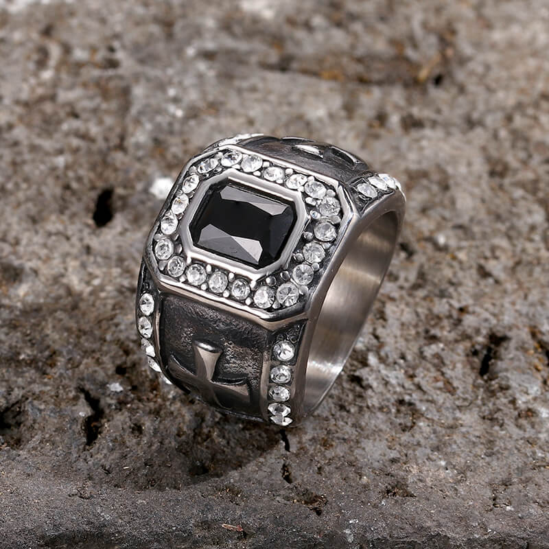Gemstone Cross Stainless Steel Ring