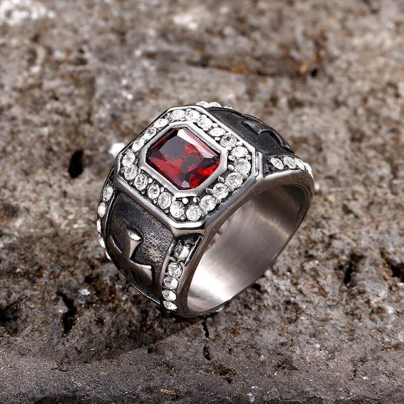 Gemstone Cross Stainless Steel Ring