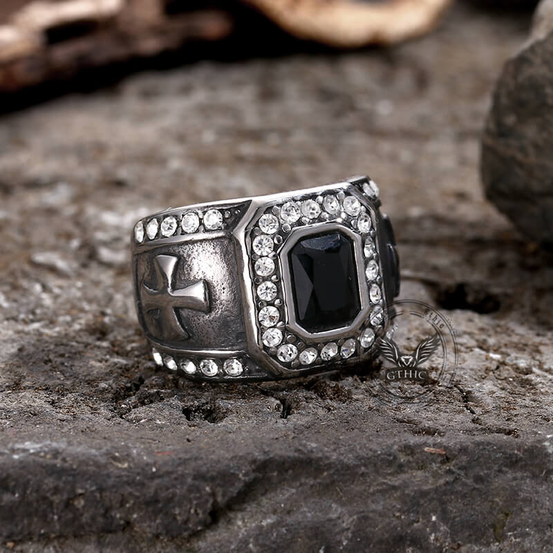 Gemstone Cross Stainless Steel Ring