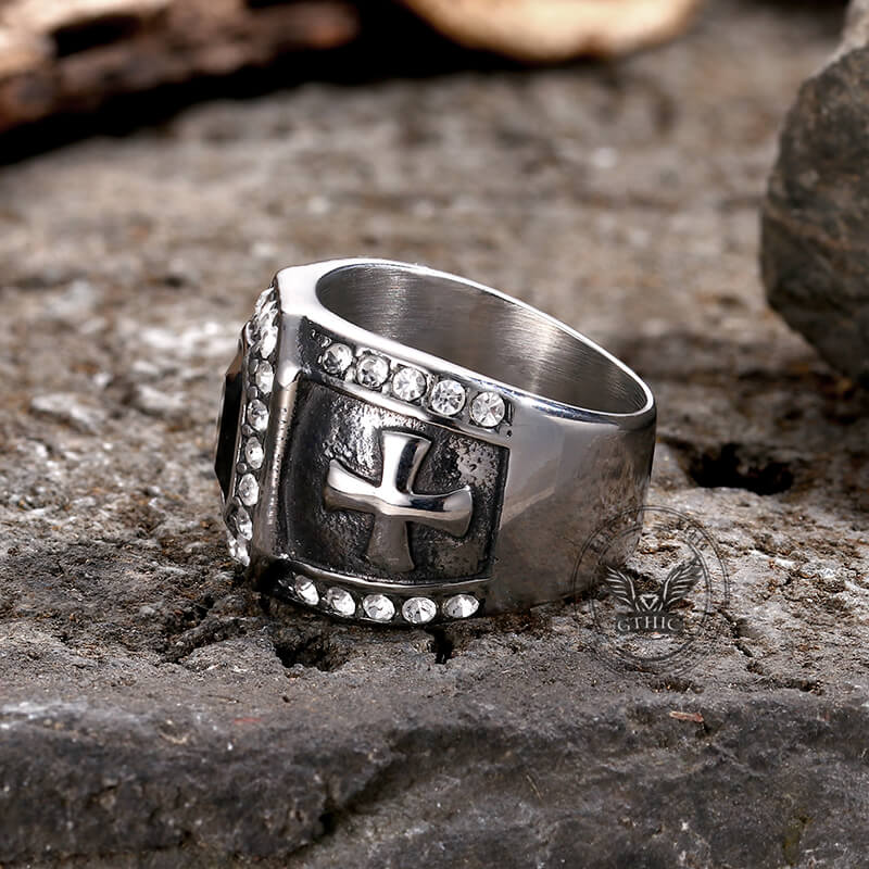 Gemstone Cross Stainless Steel Ring