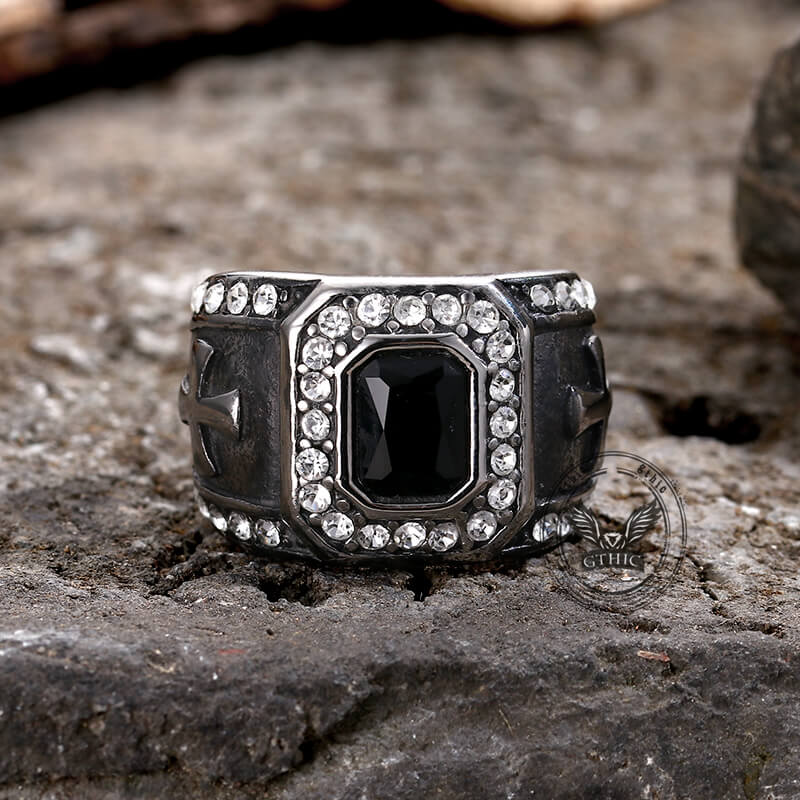 Gemstone Cross Stainless Steel Ring