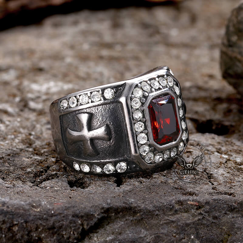 Gemstone Cross Stainless Steel Ring