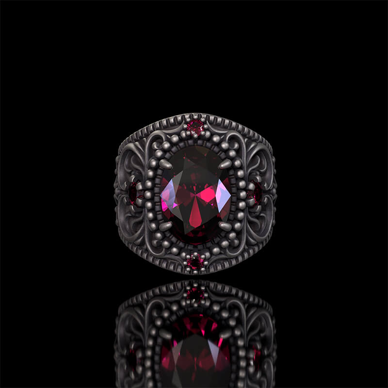 Gemstone Embossed Sterling Silver Ring