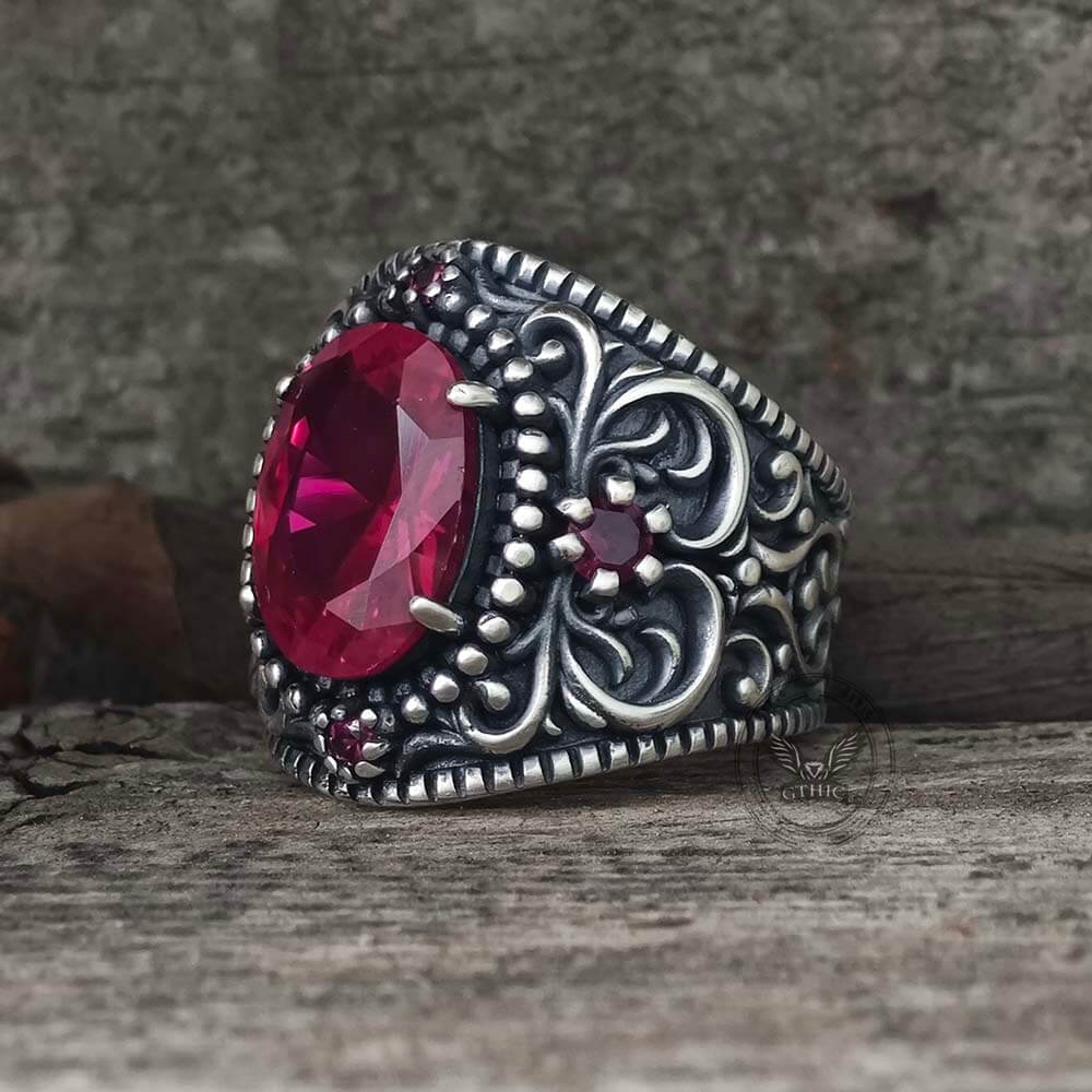 Gemstone Embossed Sterling Silver Ring