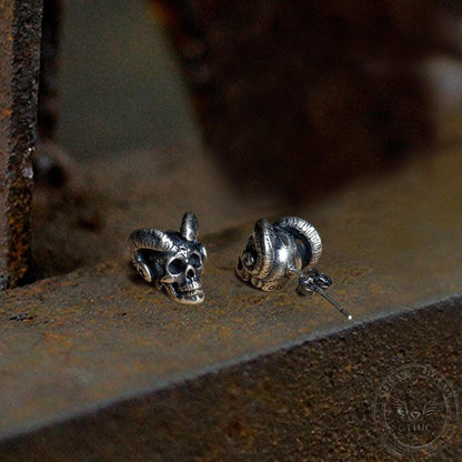 Goat Head Skull Sterling Silver Stud Earrings