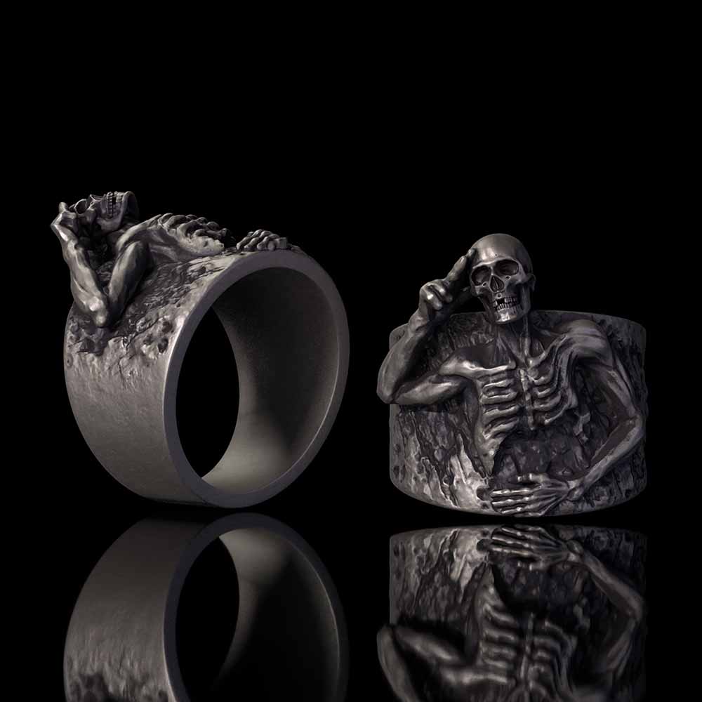 Half Skull Salute Sterling Silver Ring