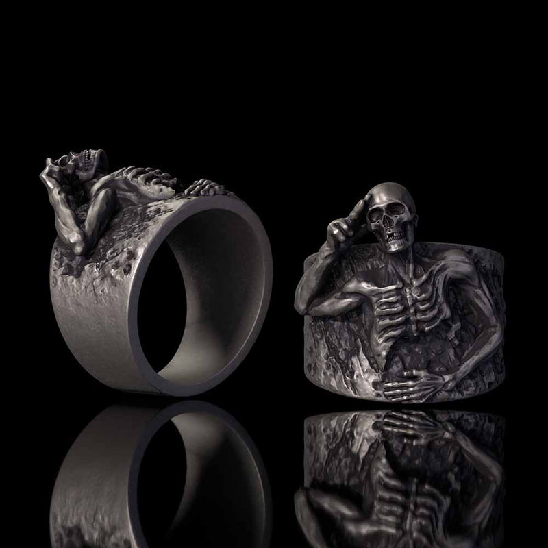 Half Skull Salute Sterling Silver Ring