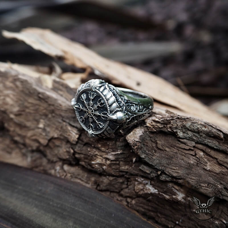 Helm of Awe Symbol Skull Sterling Silver Ring